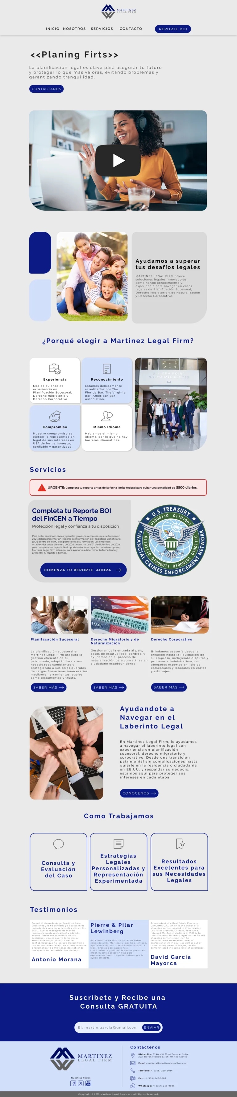 Pantalla de inicio de la pagina de Martinez legal firm