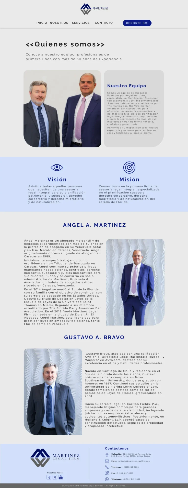 pantalla Nosotros, de la pagina de martinez legal firm